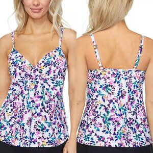Island Escape Scorpio Tankini Floral-Print Twist-Front Top NWT Sz 12